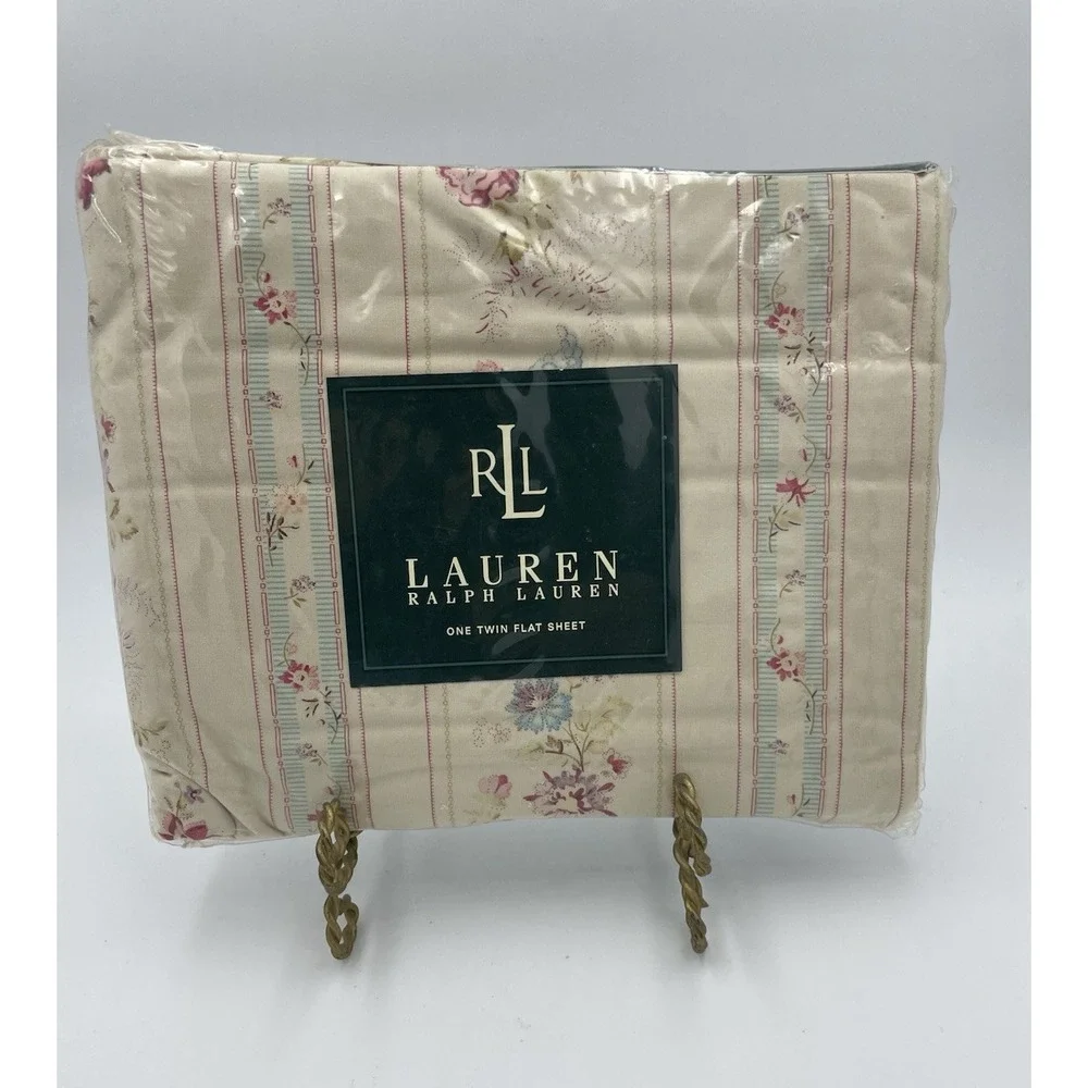 Vtg Ralph Lauren TWIN Flat‎ Sheet Josie Floral Stripe NIP New
